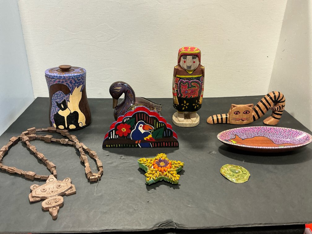 Carved wood & painted folk art grouping