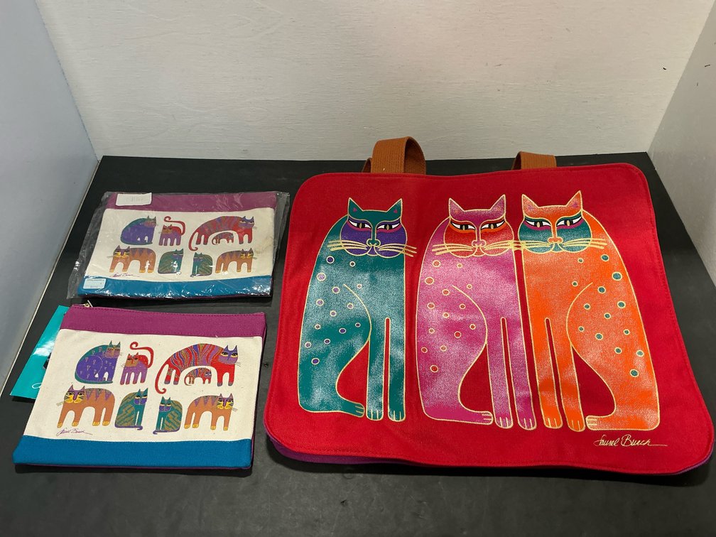 Laurel Burch canvas cat tote bag & zippered pouches