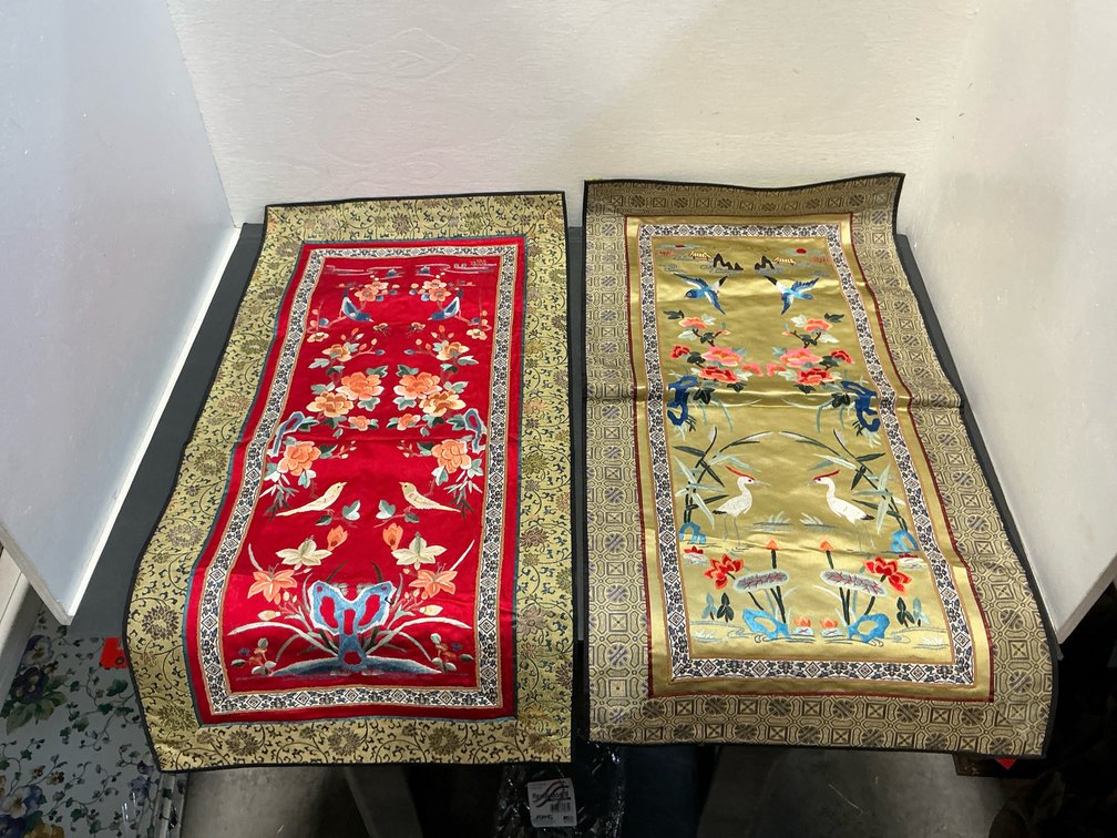 Grouping of Chinese embroidered silk textile panels