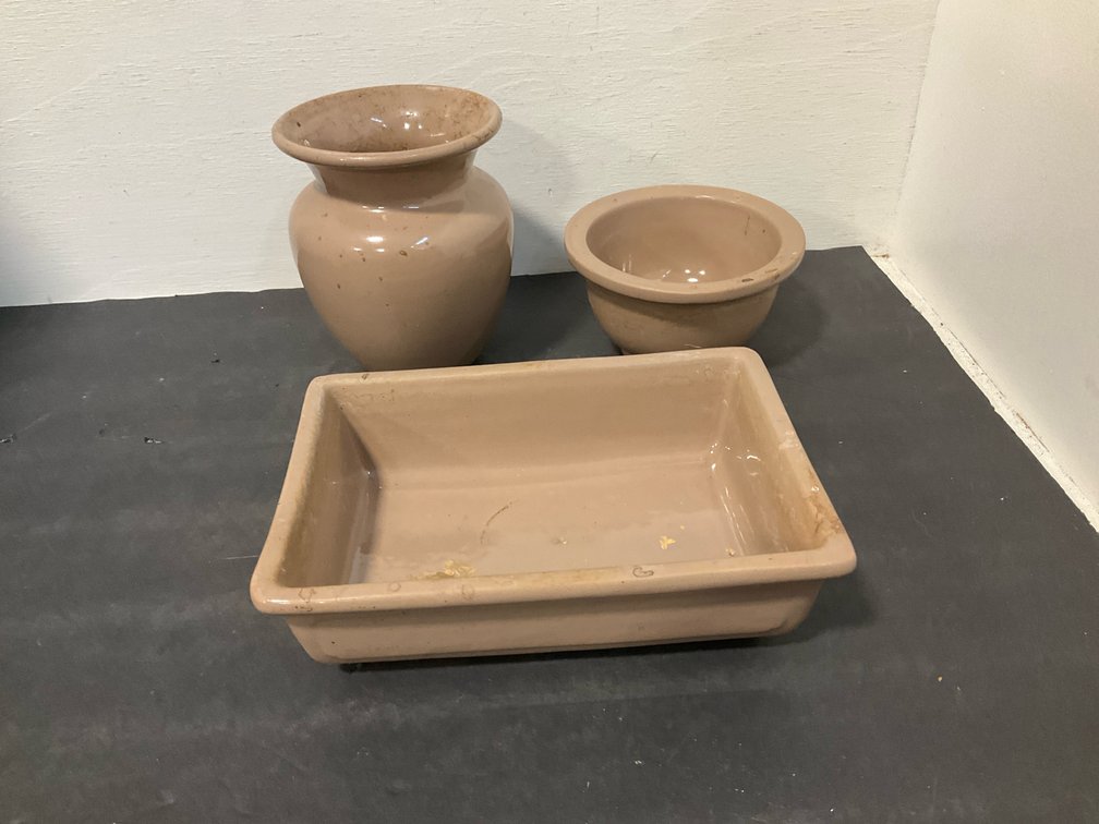 Haeger tan ceramic planter, vase & bowl
