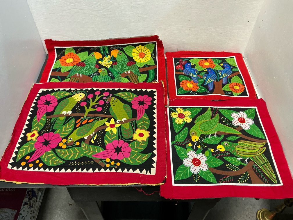 Applique’ & embroidered bird textile panels