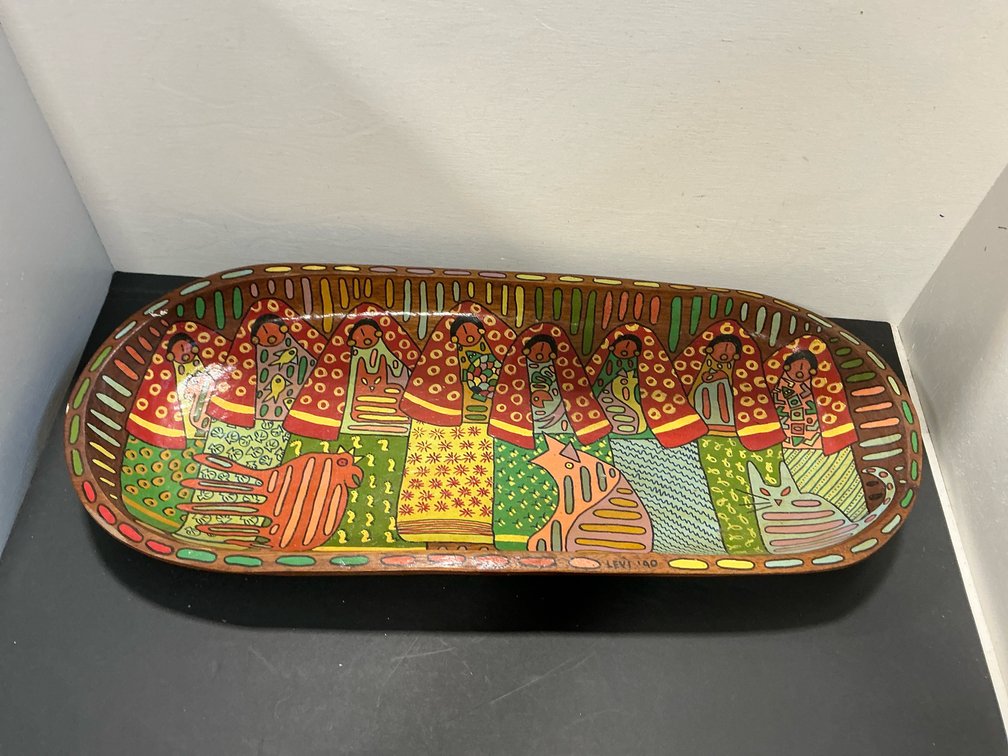Hand-painted carved wood folk art tray
