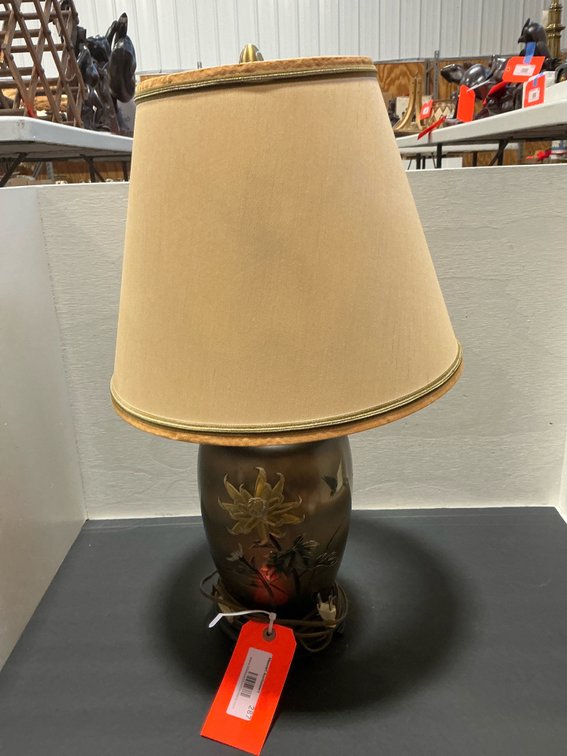 Bronze-tone floral & bird vase table lamp with shade