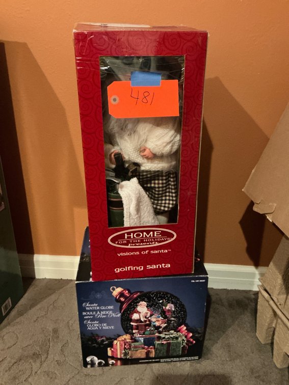 18 in golfer Santa figure & Santa water globe - Upstairs Bedroom Upper Level