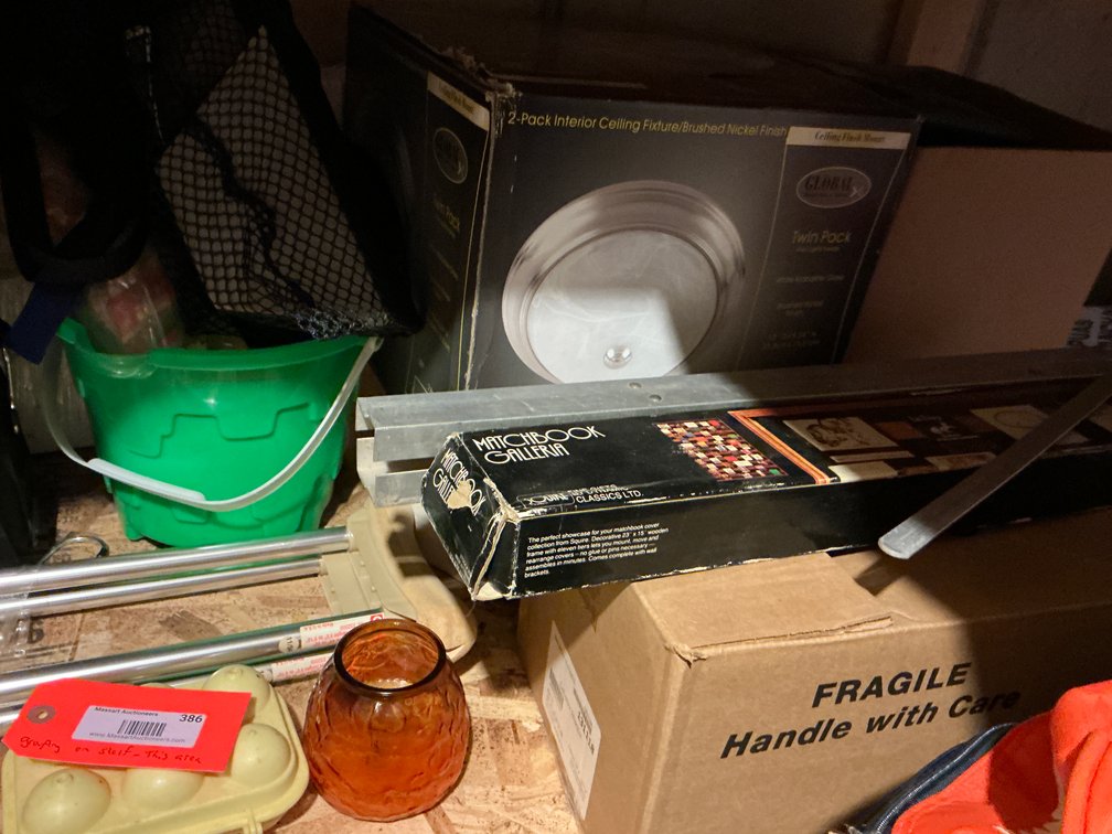 Grouping of ceiling lights, crutches & more - Basement