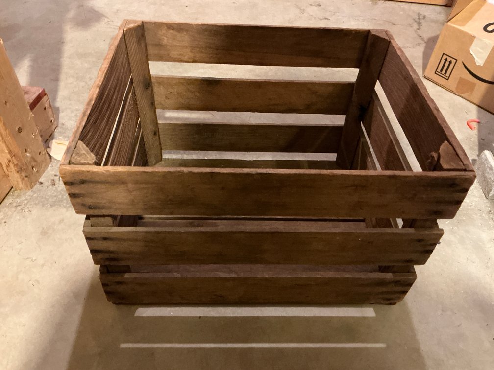 Old Mill Storage slatted wooden crate by 18x15 x 12 - Basement