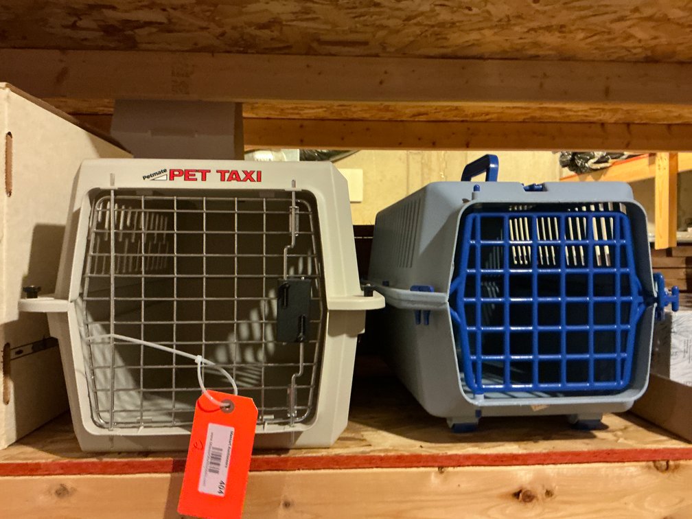 Pair of hard-sided plastic pet carriers - Basement