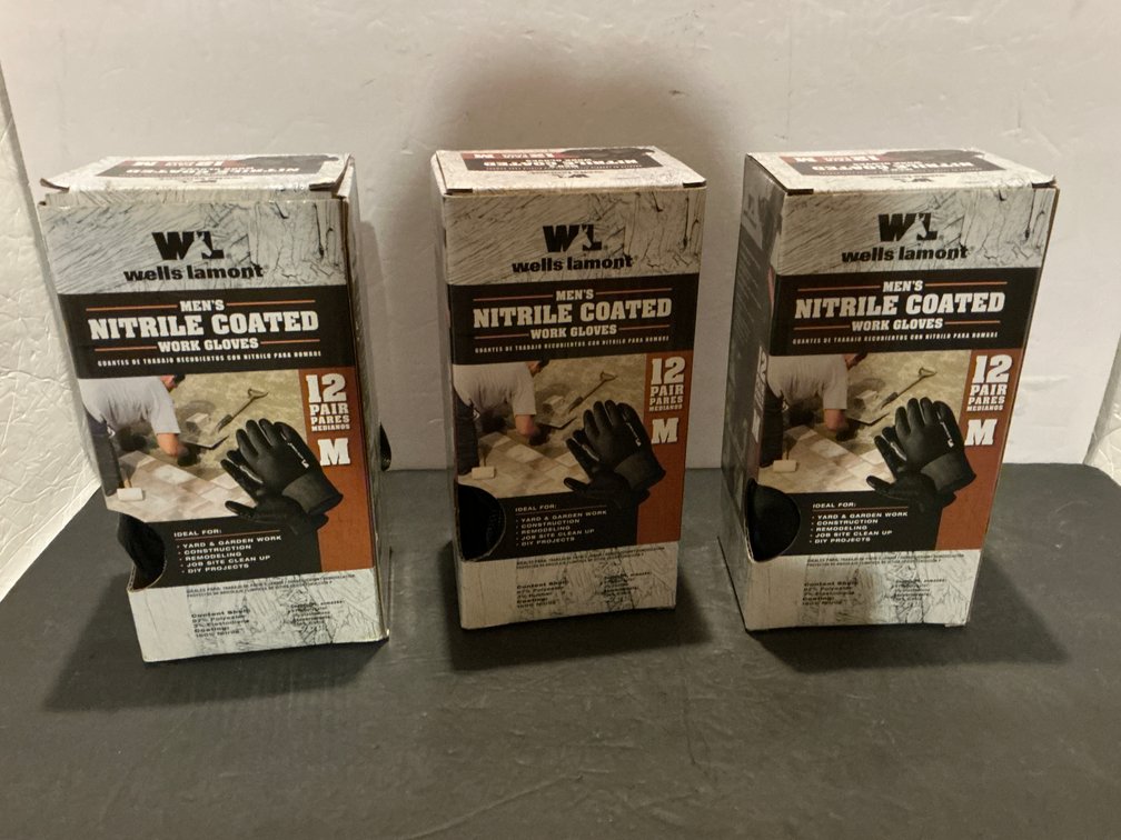 3 boxes of Wells Lamont nitrile coated work gloves, size M - Basement