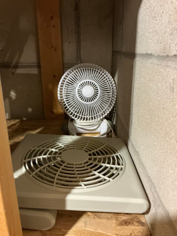 Grouping of assorted portable & floor fans - Basement
