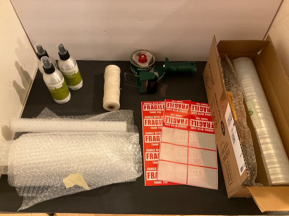 Packing supplies & Fresh Wave odor eliminator spray - Kitchen Main Level