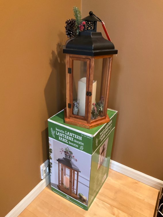 Decorative wood & metal lantern with flameless candle - Formal Dining Room Main Level