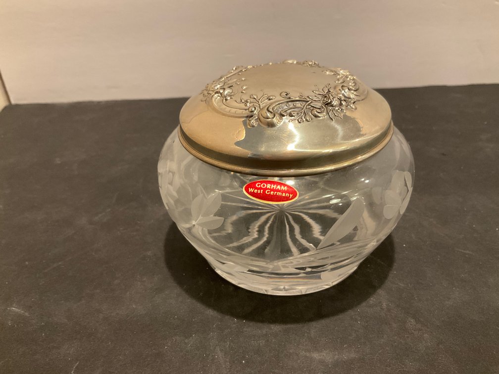 Gorham crystal trinket jar with embossed metal lid - Kitchen Main Level