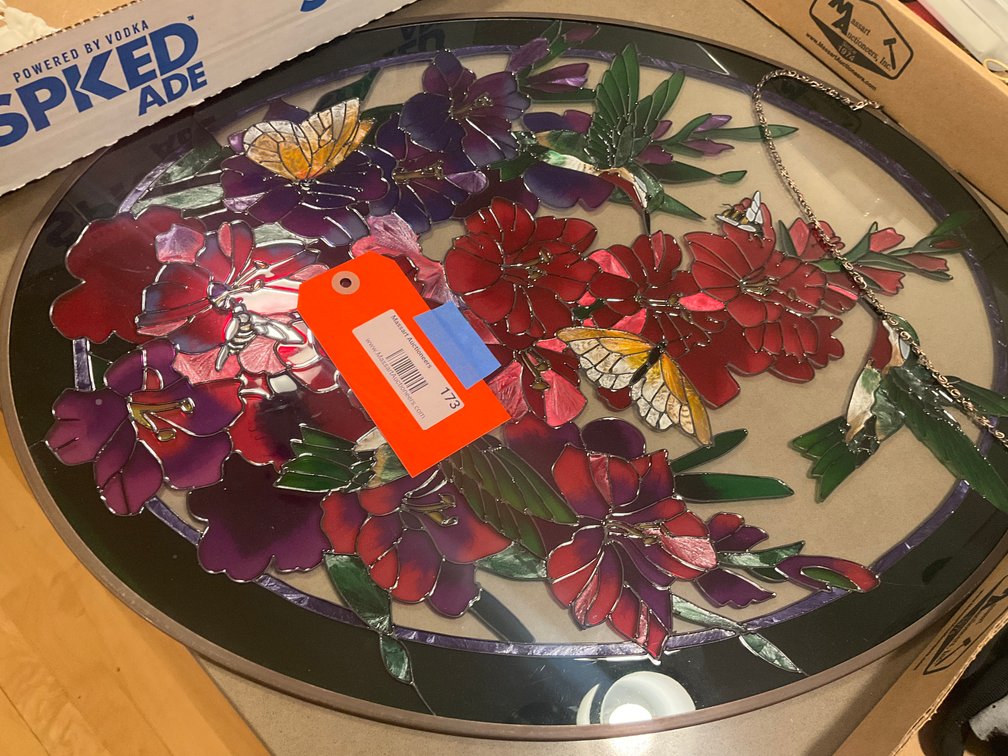 Stained glass style hummingbird & floral hanging panel - Kitchen Main Level