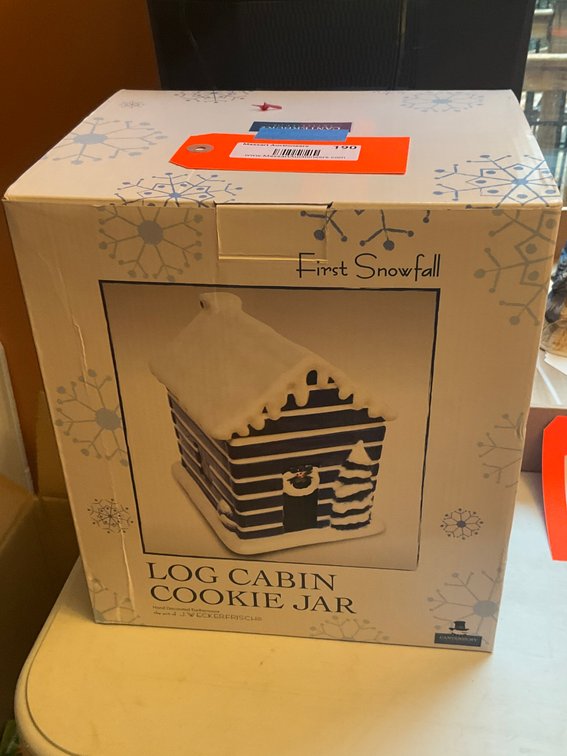 Canterbury First Snowfall log cabin cookie jar in box - Dining Room Main Level
