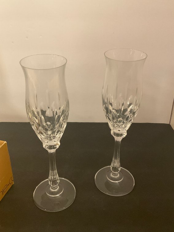 Pair of cut crystal champagne flutes - Dining Room Main Level