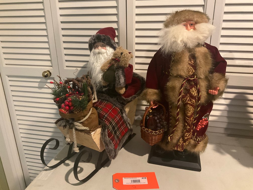 2 Santa Claus figures with sled & wine basket - Upstairs Bedrooms Upper Level