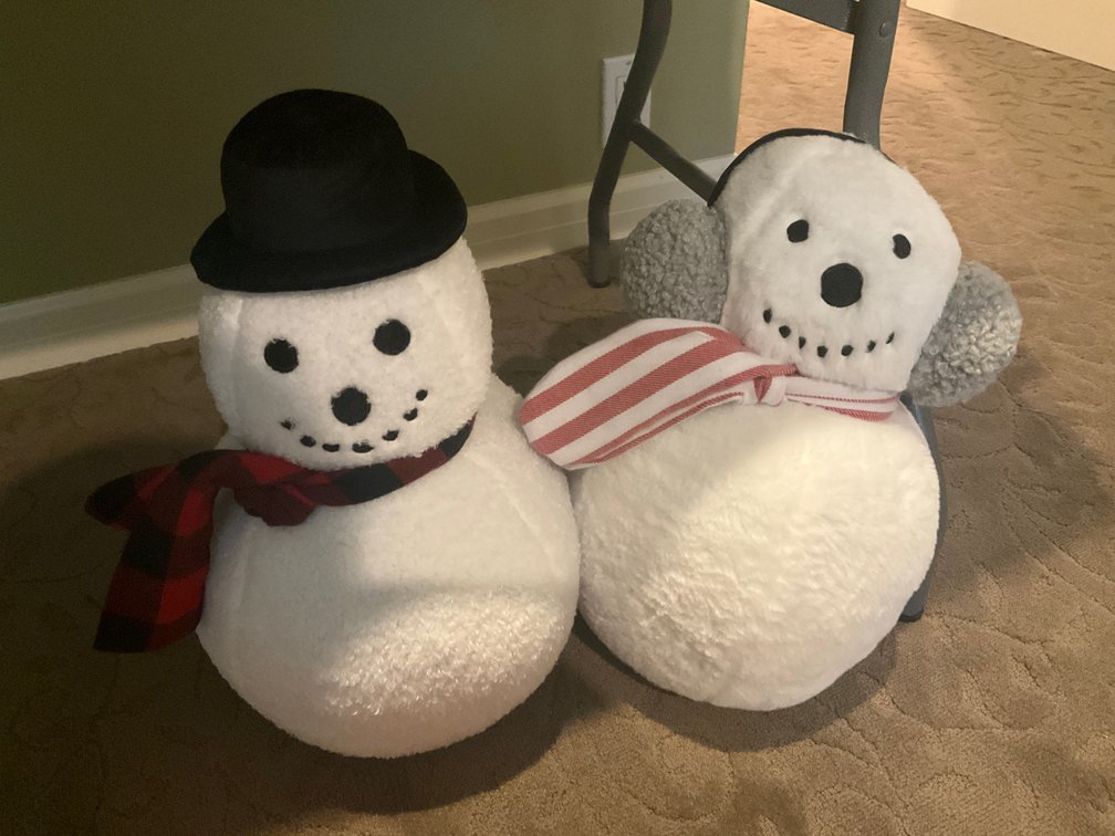 2 plush snowman figures with hat & earmuffs - Upstairs Bedrooms Upper Level