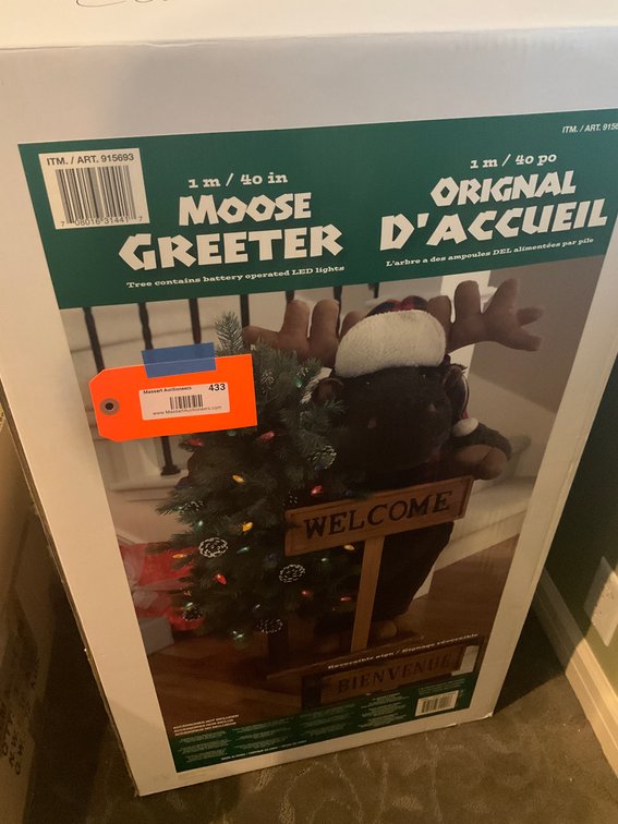 Plush moose holiday greeter with pre-lit tree 40 in - Upstairs Bedrooms Upper Level