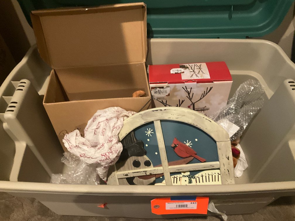Holiday decor grouping with storage tote - Upstairs Bedroom Upper Level