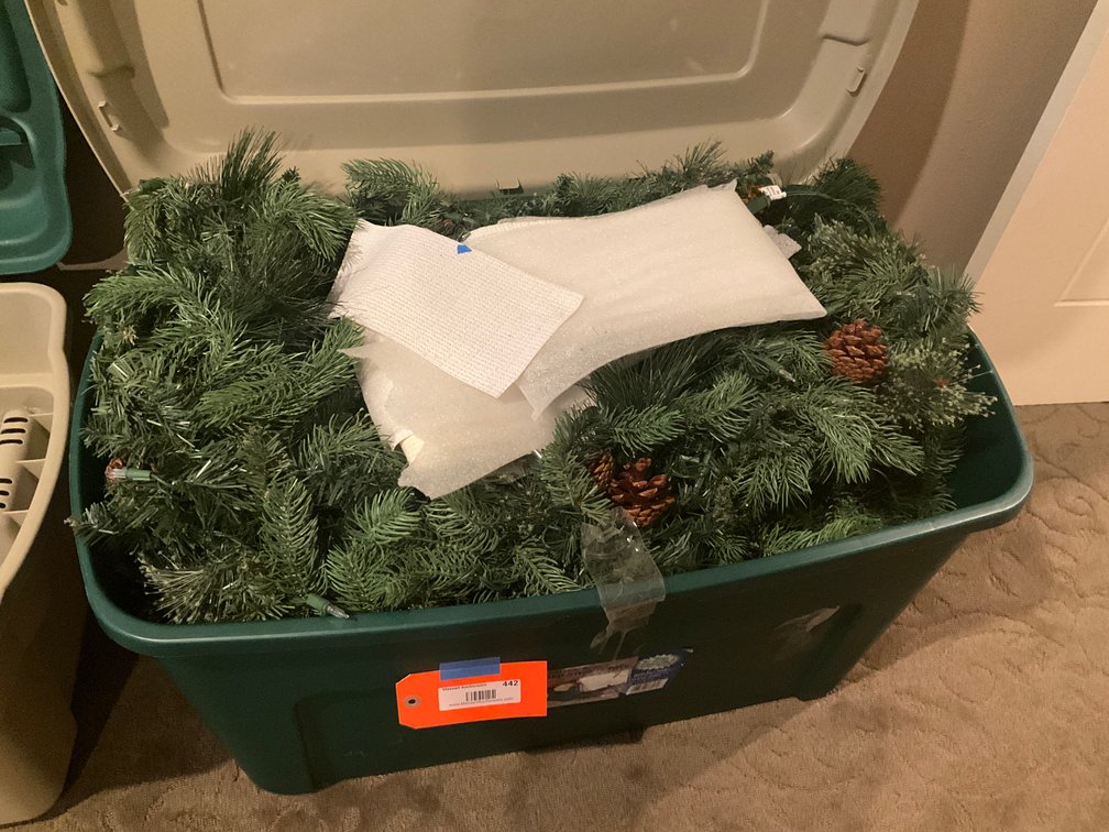 Artificial lighted evergreen garland with pinecones - Upstairs Bedroom Upper Level
