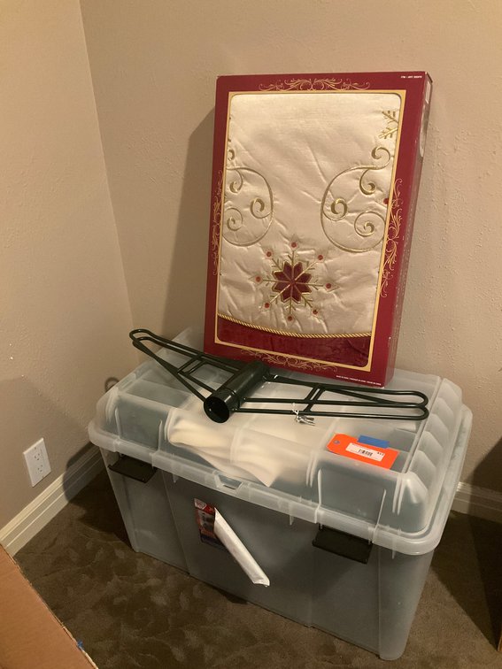 Christmas tree accessories with stand, skirt & storage tote - Upstairs Bedroom Upper Level