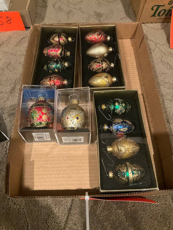 Grouping of ornate glass Christmas ornaments - Upstairs Bedroom Upper Level