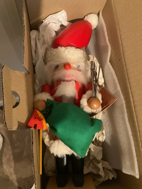 Carved wood Santa Claus nutcracker with stick horse - Upstairs Bedroom Upper Level