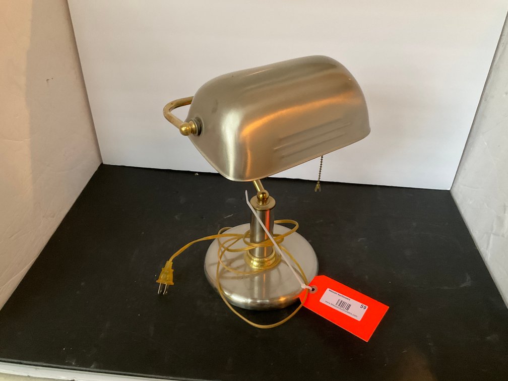 Brushed brass finish banker's desk lamp 14” tall - Living Room Main Level