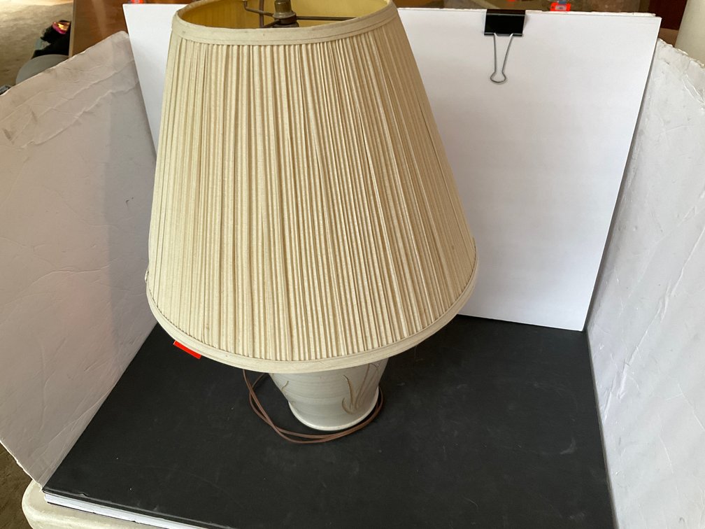 Ceramic table lamp with pleated shade & wheat motif 24” tall - Living Room Main Level