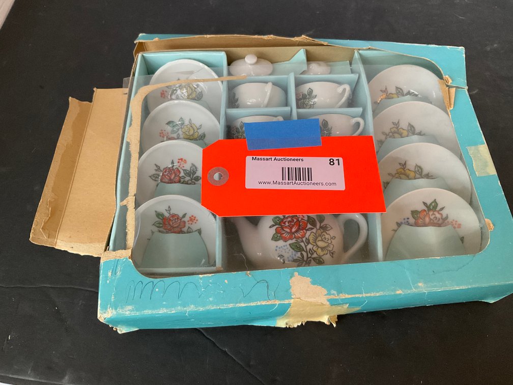 Miniature floral porcelain tea set in box - Living Room Main Level