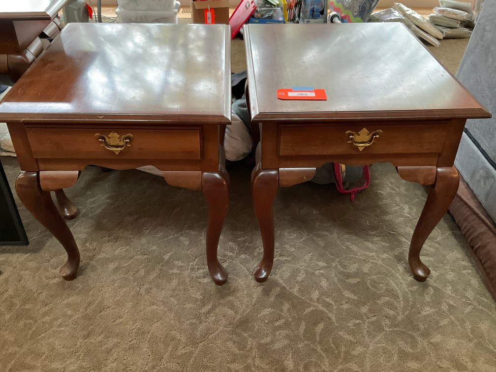 Pair of Queen Anne style wooden end tables with drawers 22x27x23 - Living Room Main Level