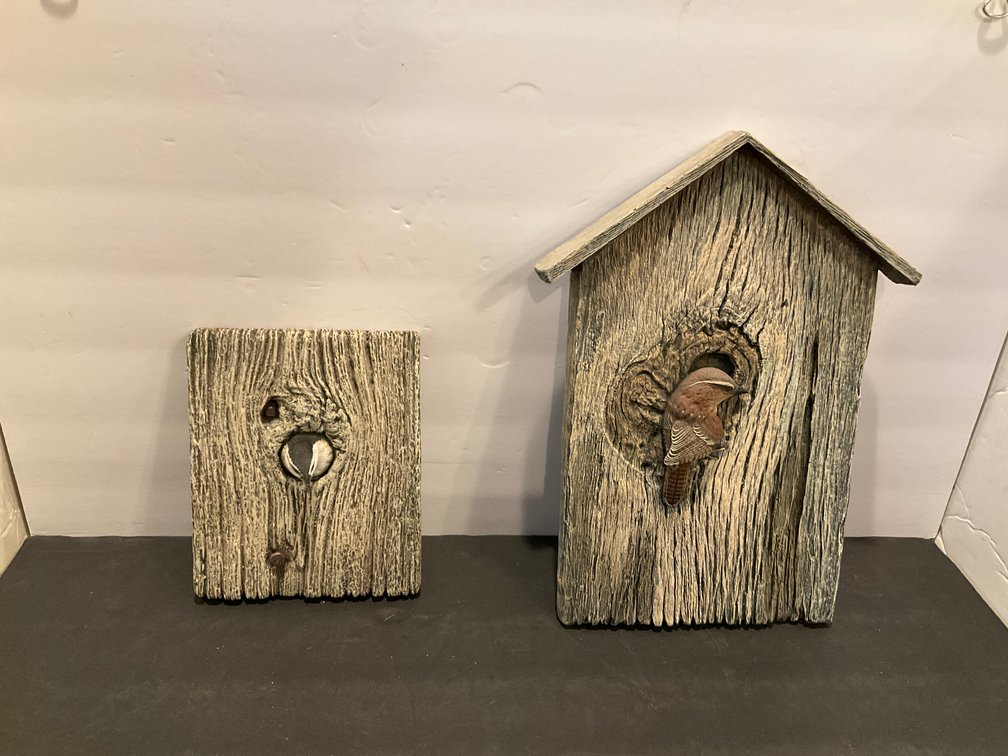 Pair of weathered wood-style bird wall plaques - Kitchen Main Level