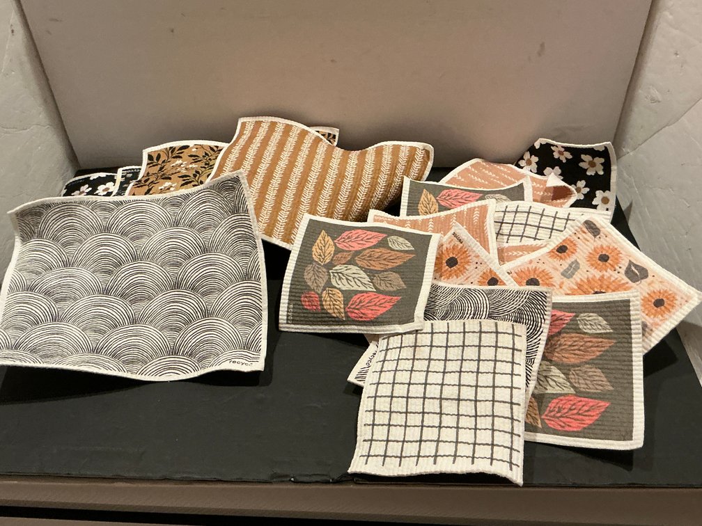 Grouping of Recyco patterned cellulose dishcloths - Basement