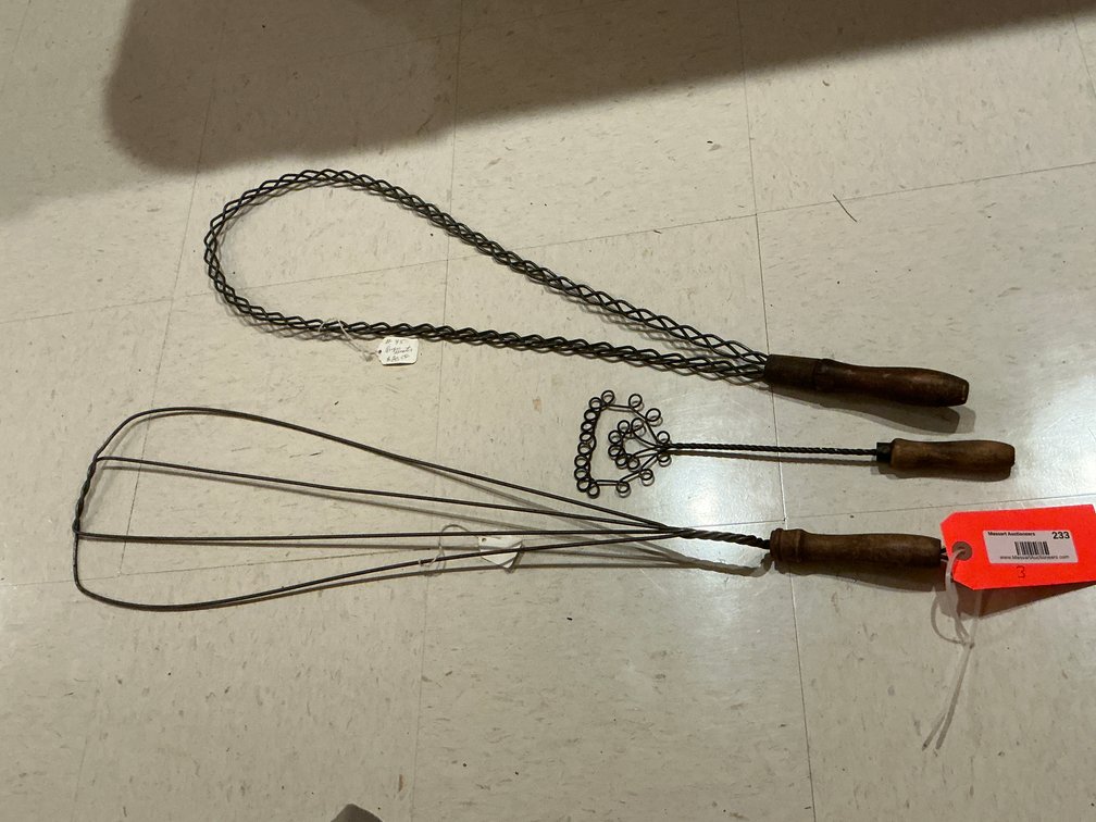 3 wire rug beaters with turned wood handles - Basement