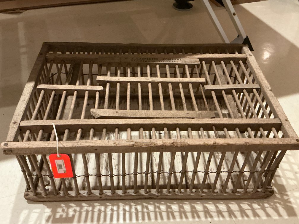 W. J. Carpenter Company wooden poultry crate 35 x 24 x 12 - Basement