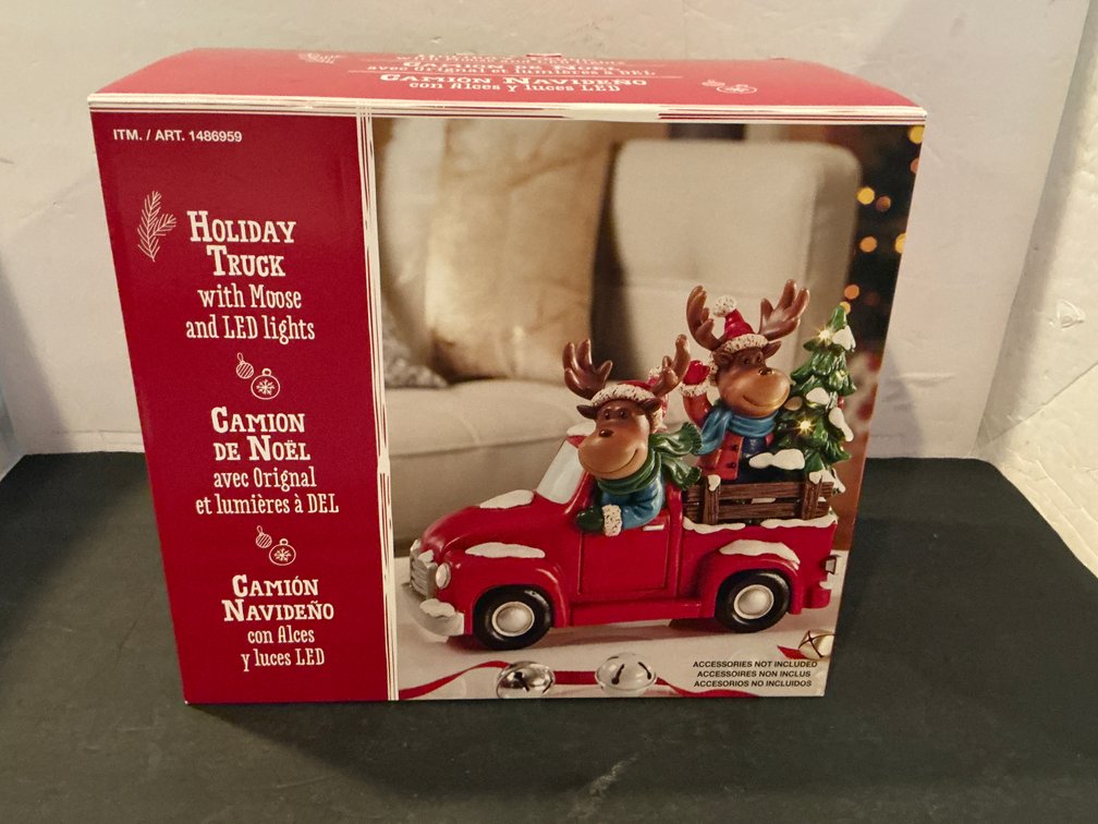 Holiday truck decoration with moose & LED lights - Basement