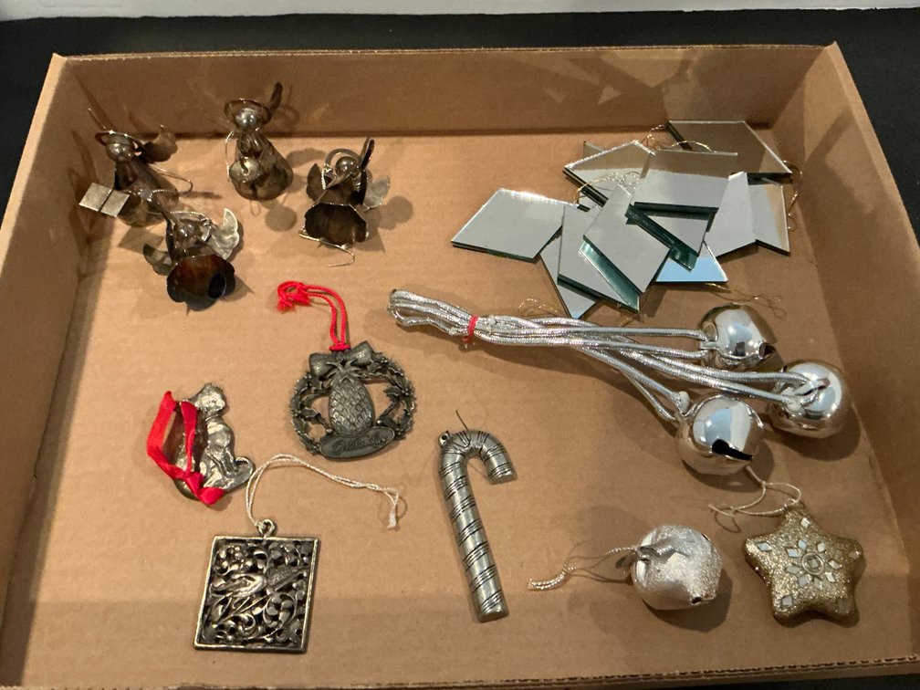 Assorted holiday ornaments with bells & angels - Basement