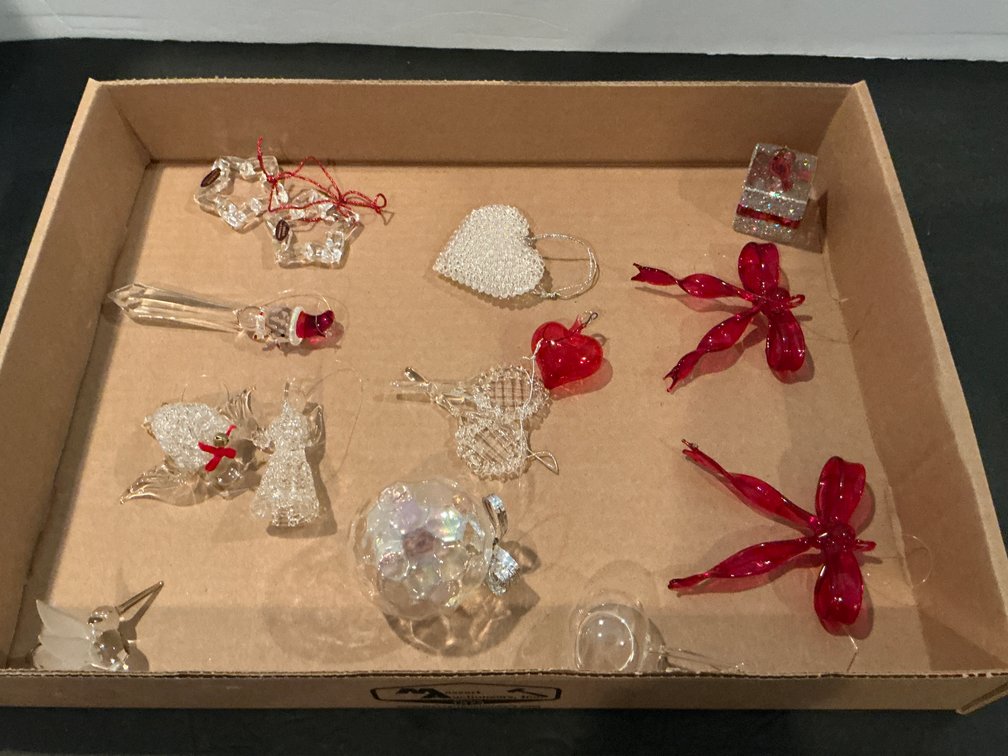 Assorted glass & crystal Christmas ornaments - Basement