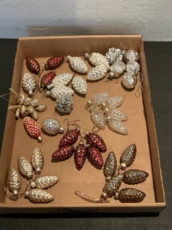 Assorted glass pinecone Christmas ornaments - Basement