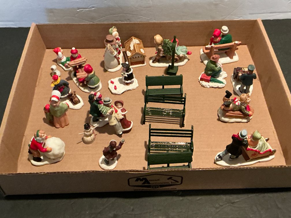 Holiday village figurines & park benches - Basement