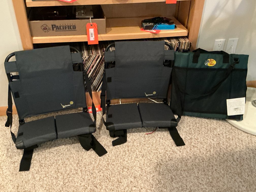 3 Sit-Backer & Bass Pro Shops folding stadium seats - Basement