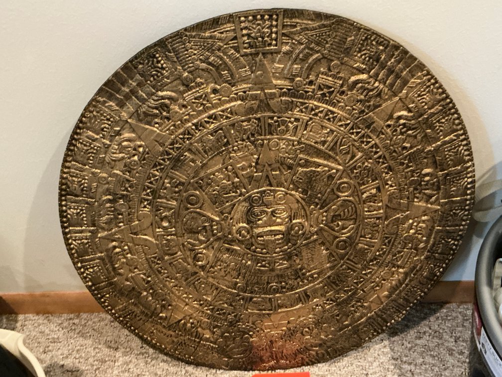 Aztec sun stone calendar relief wall plaque 28 inch diameter - Basement
