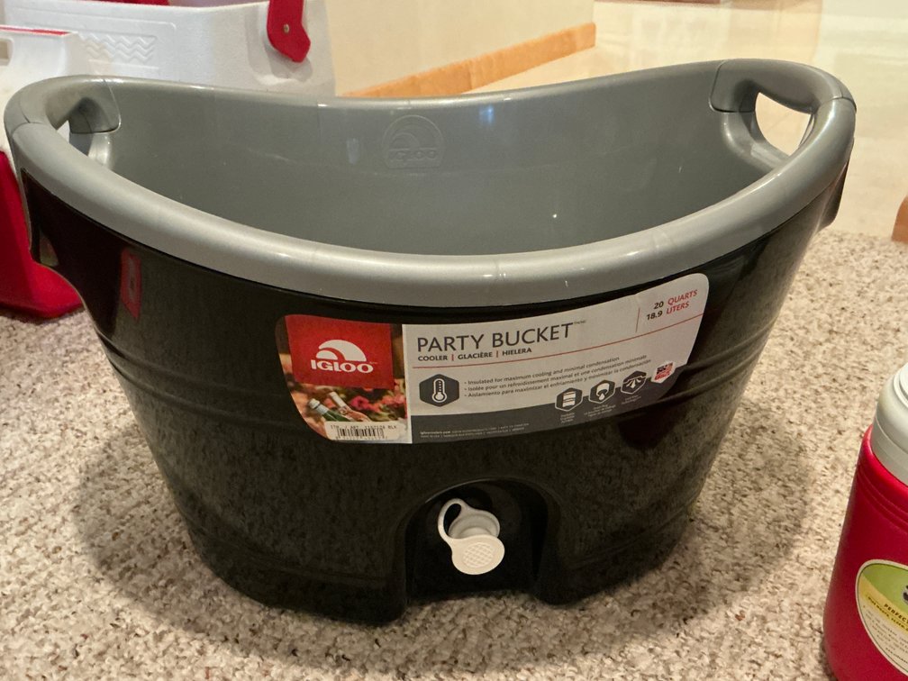 Assorted coolers, party bucket, insulated bags & beverage jugs - Basement