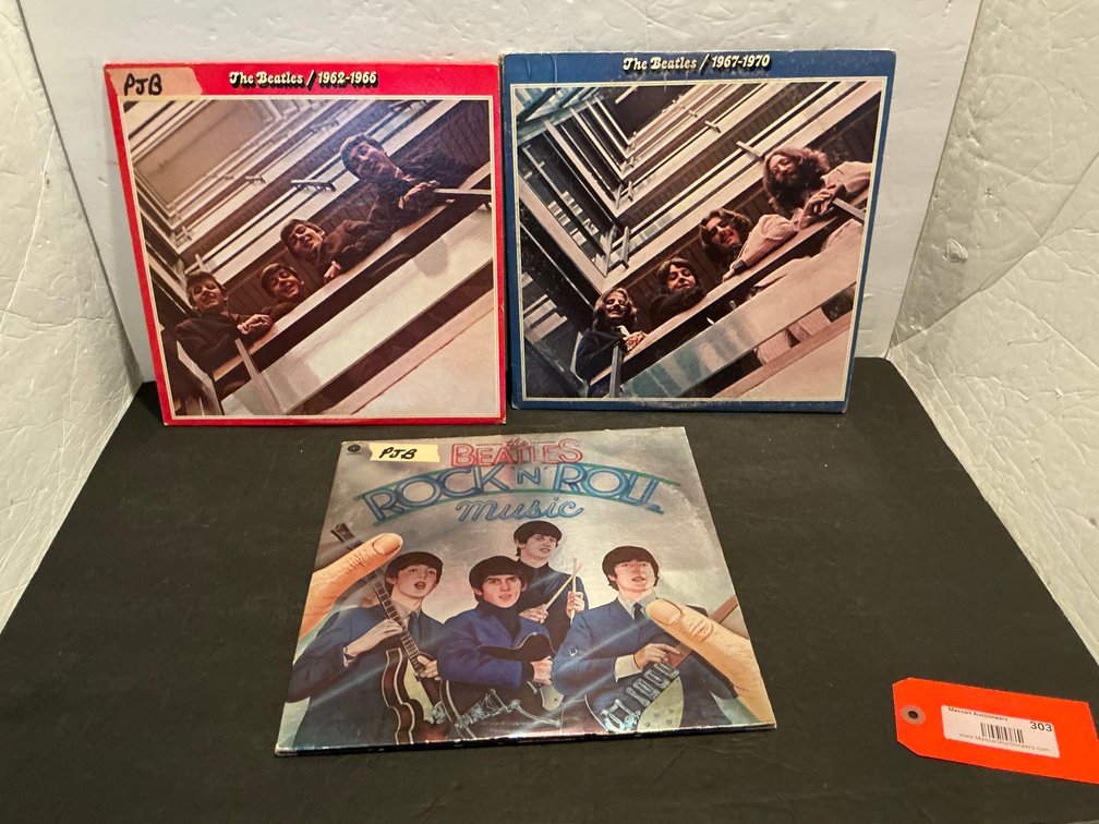 3 The Beatles vinyl LP record albums - Basement