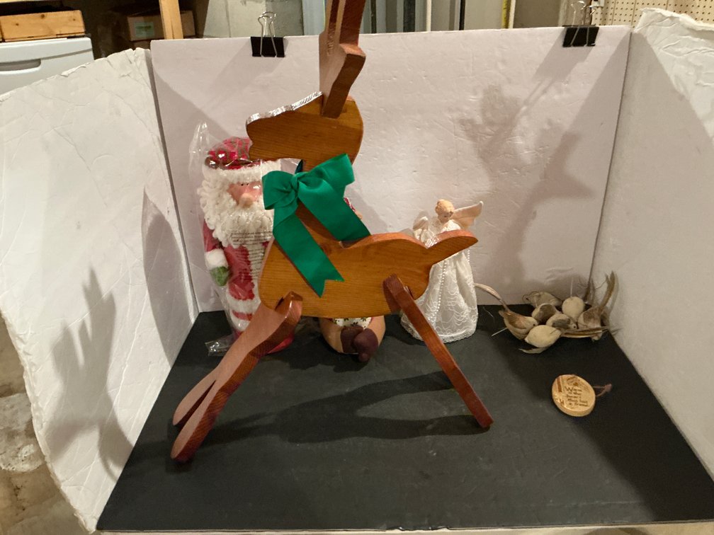 Christmas decor grouping with reindeer, angel & plaque - Basement