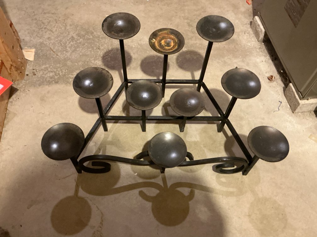 Black metal 10-cup tiered candelabra stand - Basement