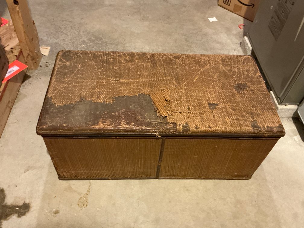 Woven fiber storage trunk with hinged lid 24 x 10 x 12 - Basement