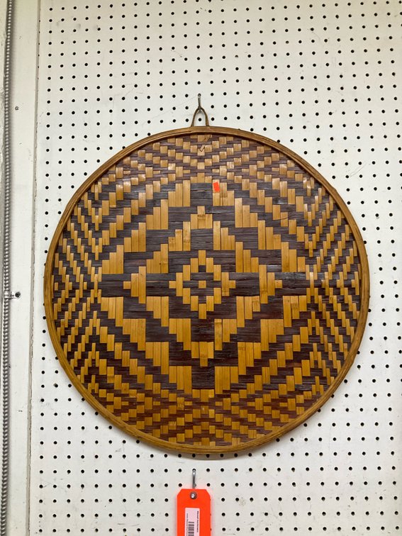 Circular woven bamboo geometric wall tray