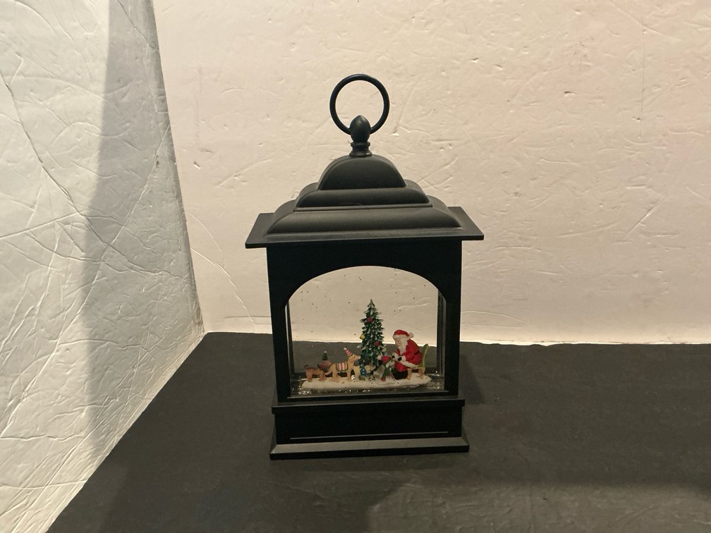 Black Christmas snow globe lantern with Santa & dogs - Upstairs Bedroom Upper Level