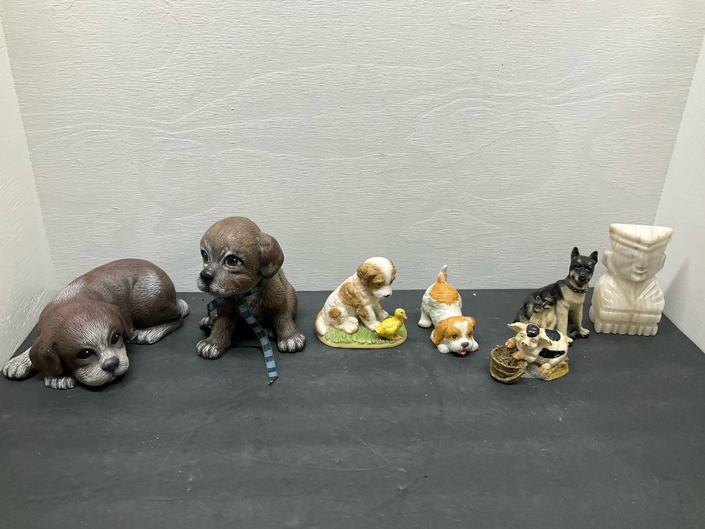 Grouping of animal figurines & carved stone figure